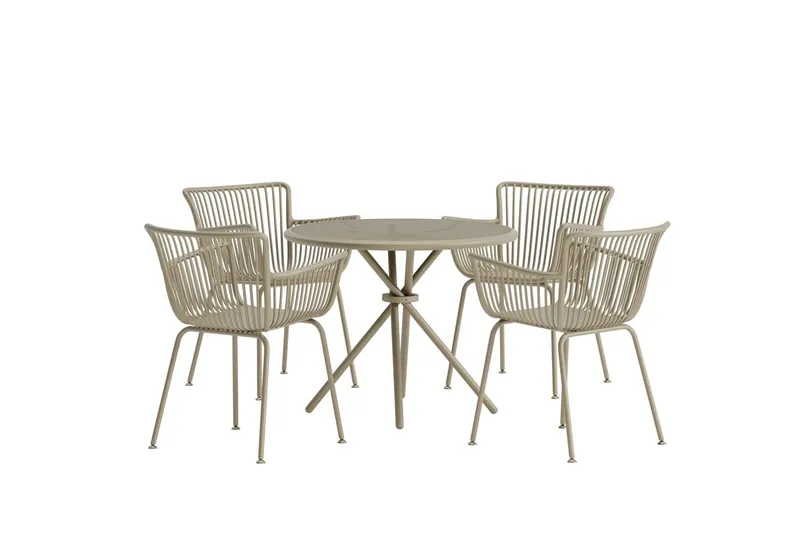 Sifnos spisegruppe 90 cm med 4 stoler utendørs - Beige - Hagemøbler - Hagegruppe - Spisegrupper hage