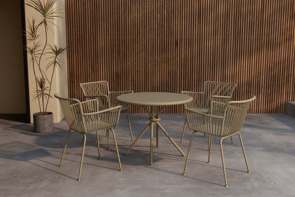 Sifnos spisegruppe 90 cm med 4 stoler utendørs - Beige