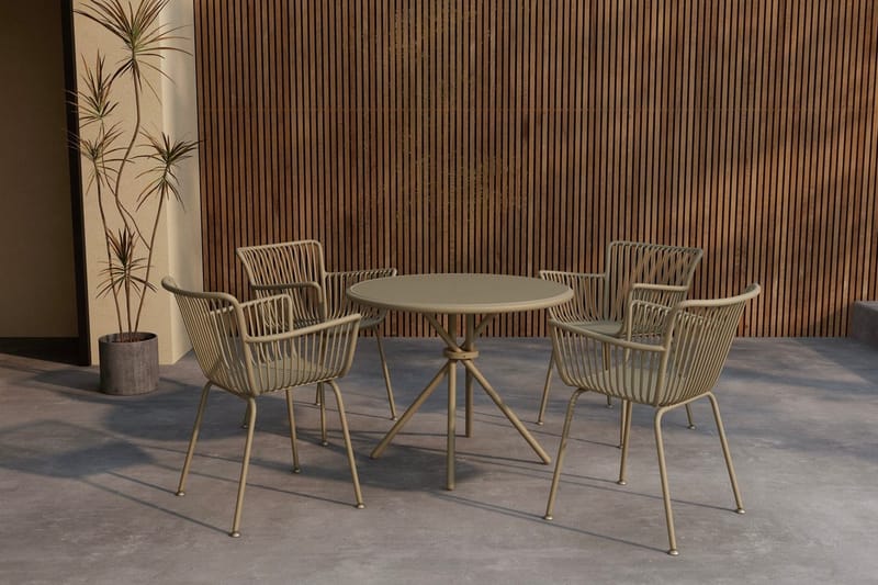 Sifnos spisegruppe 90 cm med 4 stoler utendørs, Beige