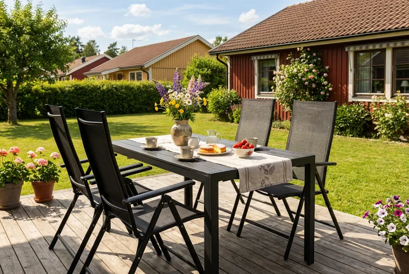 Siri rektangulært utebord 150 cm med 4 Sanna utestoler - Svart - Hagemøbler - Hagegruppe - Spisegrupper hage