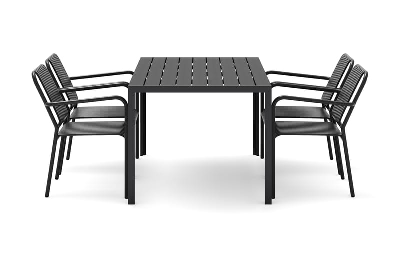 Siri Spisebord 150 cm med 4 Gardeno Spisestoler - Svart - Hagemøbler - Hagegruppe - Spisegrupper hage
