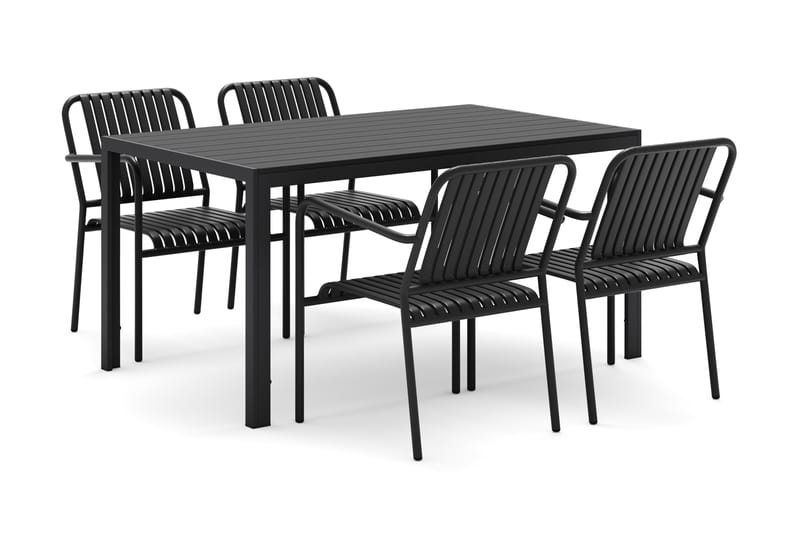 Siri Spisebord 150 cm med 4 Gardeno Spisestoler - Svart - Hagemøbler - Hagegruppe - Spisegrupper hage