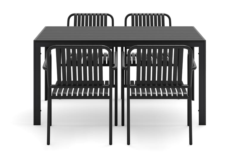 Siri Spisebord 150 cm med 4 Gardeno Spisestoler - Svart - Hagemøbler - Hagegruppe - Spisegrupper hage