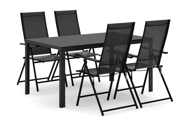 Siri Spisebord 150 cm med 4 Sanna Spisestoler - Svart - Hagemøbler - Hagegruppe - Spisegrupper hage