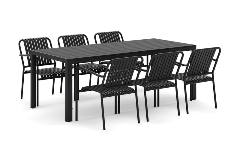 Siri Spisebord 205 cm med 6 Gardeno Spisestoler - Svart - Hagemøbler - Hagegruppe - Spisegrupper hage