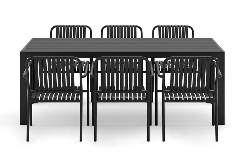 Siri Spisebord 205 cm med 6 Gardeno Spisestoler - Svart - Hagemøbler - Hagegruppe - Spisegrupper hage