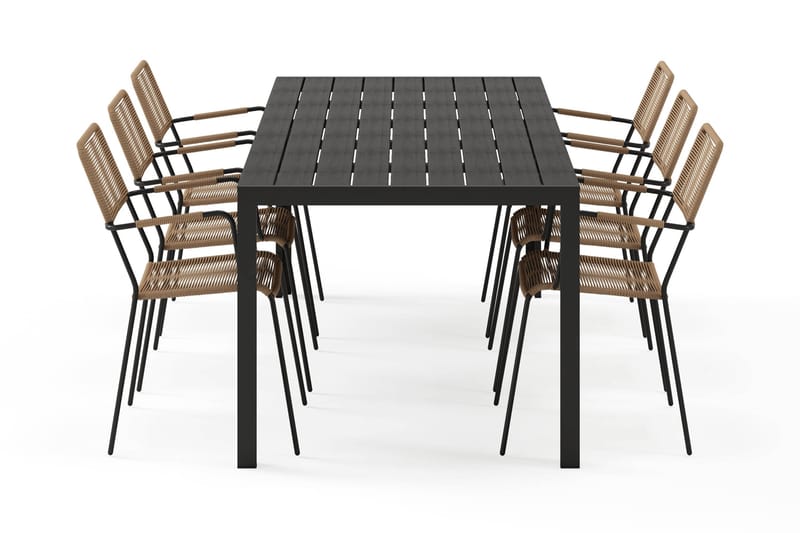Siri Spisebord 205 cm med 6 Lindos Spisestoler - Svart - Hagemøbler - Hagegruppe - Spisegrupper hage