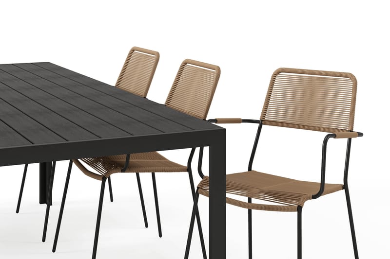 Siri Spisebord 205 cm med 6 Lindos Spisestoler - Svart - Hagemøbler - Hagegruppe - Spisegrupper hage