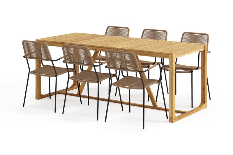 Sofie Spisebord 180 cm med 6 Lindos Spisestoler - Tre/Natur - Hagemøbler - Hagegruppe - Spisegrupper hage