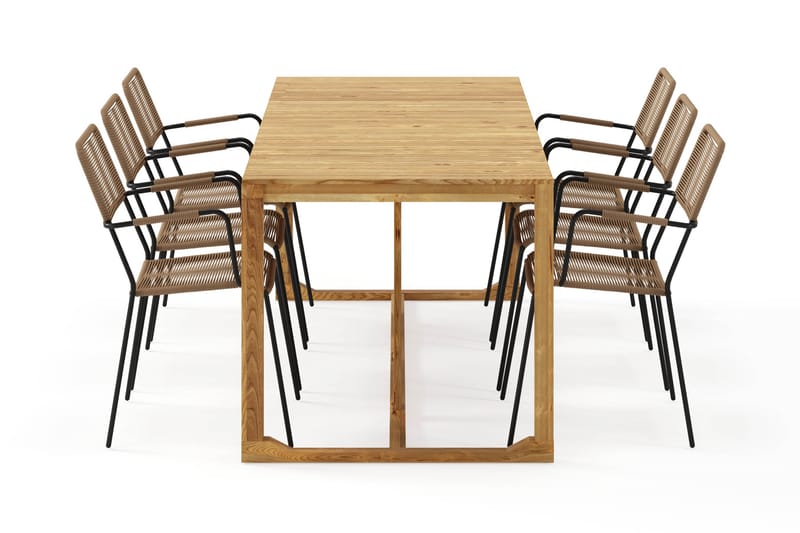 Sofie Spisebord 180 cm med 6 Lindos Spisestoler - Tre/Natur - Hagemøbler - Hagegruppe - Spisegrupper hage