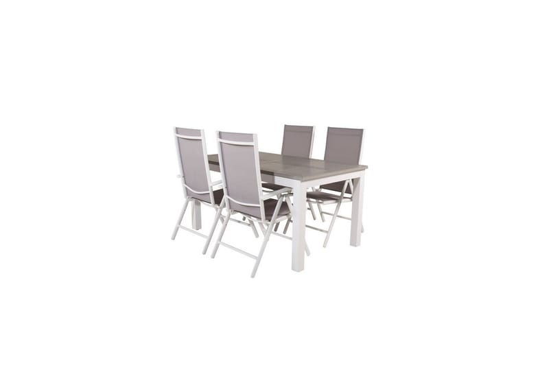 Spisegruppe Albany Rektangulært 125/210x90 cm Hvit / Grå med Break Stoler 4 stk - 4 stk - Hagemøbler - Hagegruppe - Spisegrupper hage