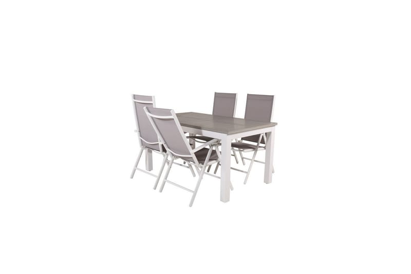 Spisegruppe Albany Rektangulært 125/210x90 cm Hvit / Grå med Break Stoler 4 stk - 4 stk - Hagemøbler - Hagegruppe - Spisegrupper hage