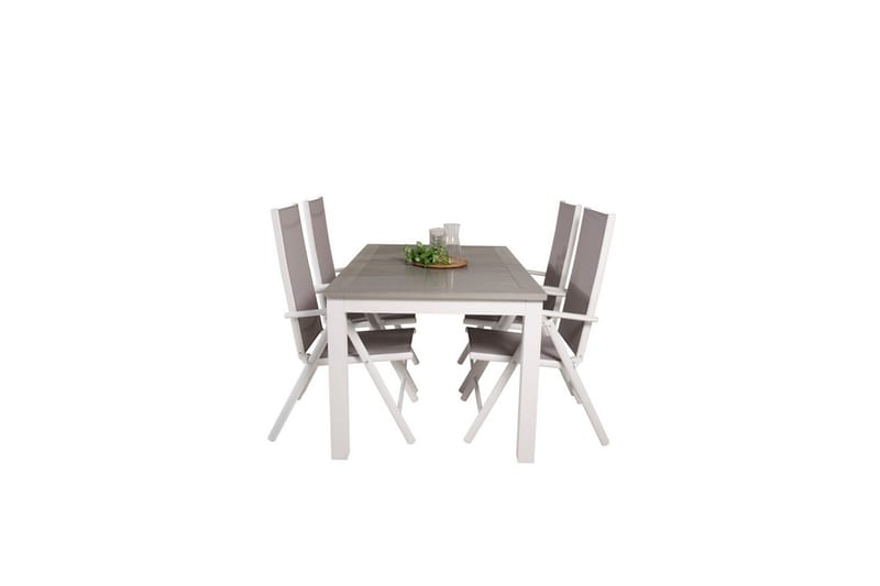 Spisegruppe Albany Rektangulært 125/210x90 cm Hvit / Grå med Break Stoler 4 stk - 4 stk - Hagemøbler - Hagegruppe - Spisegrupper hage