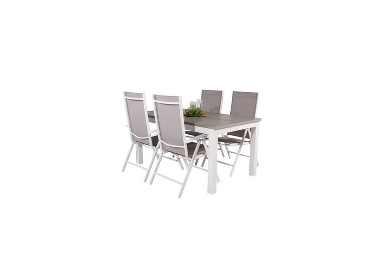 Spisegruppe Albany Rektangulært 125/210x90 cm Hvit / Grå med Break Stoler 4 stk - 4 stk - Hagemøbler - Hagegruppe - Spisegrupper hage