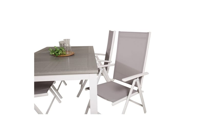 Spisegruppe Albany Rektangulært 125/210x90 cm Hvit / Grå med Break Stoler 4 stk - 4 stk - Hagemøbler - Hagegruppe - Spisegrupper hage