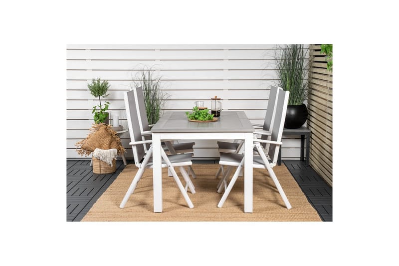Spisegruppe Albany Rektangulært 125/210x90 cm Hvit / Grå med Break Stoler 4 stk - 4 stk - Hagemøbler - Hagegruppe - Spisegrupper hage
