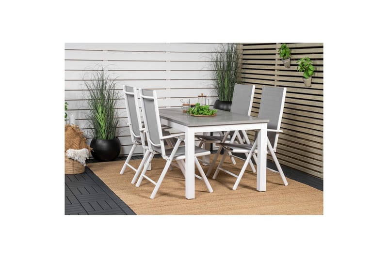 Spisegruppe Albany Rektangulært 125/210x90 cm Hvit / Grå med Break Stoler 4 stk - 4 stk - Hagemøbler - Hagegruppe - Spisegrupper hage