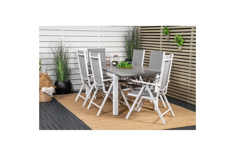 Spisegruppe Albany Rektangulært 125/210x90 cm Hvit / Grå med Break Stoler 6 stk - 6 stk - Hagemøbler - Hagegruppe - Spisegrupper hage