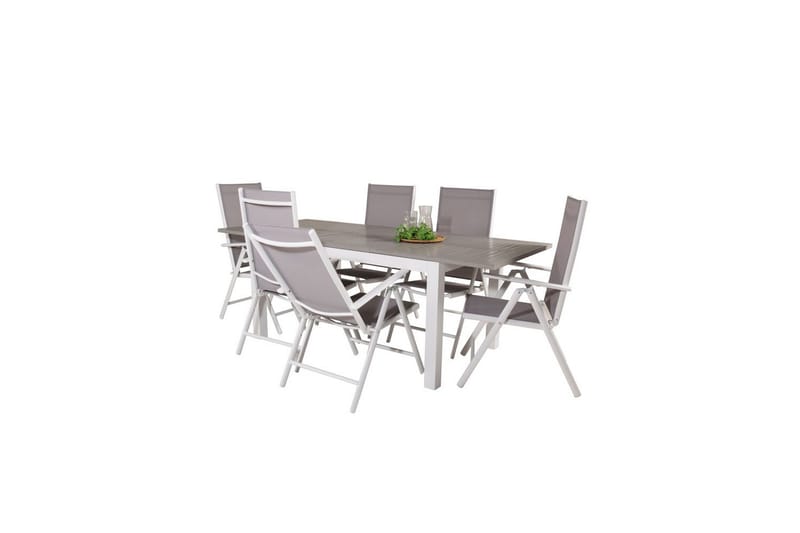 Spisegruppe Albany Rektangulært 125/210x90 cm Hvit / Grå med Break Stoler 6 stk - 6 stk - Hagemøbler - Hagegruppe - Spisegrupper hage