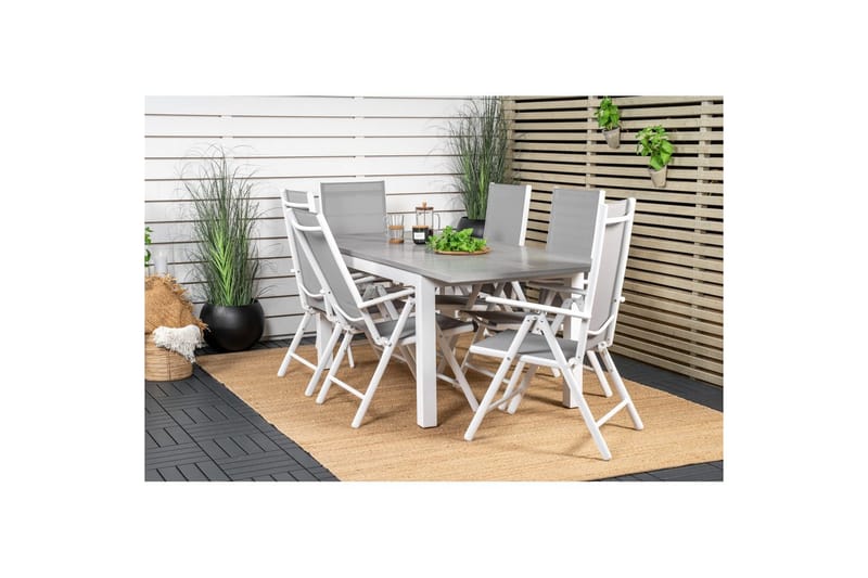 Spisegruppe Albany Rektangulært 125/210x90 cm Hvit / Grå med Break Stoler 6 stk - 6 stk - Hagemøbler - Hagegruppe - Spisegrupper hage