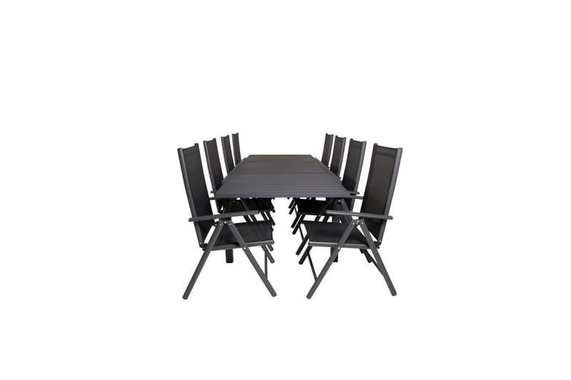 Spisegruppe Marbella Rektangulær 160/240x100 cm Svart med 8 stk Break Stoler - Hagemøbler - Hagegruppe - Spisegrupper hage