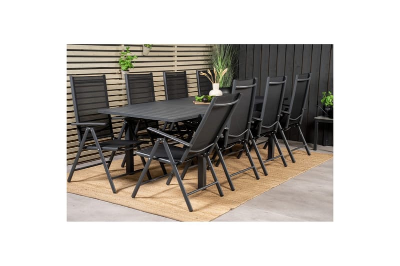 Spisegruppe Marbella Rektangulær 160/240x100 cm Svart med 8 stk Break Stoler - Hagemøbler - Hagegruppe - Spisegrupper hage