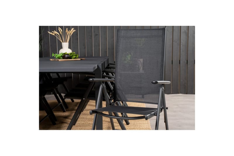 Spisegruppe Marbella Rektangulær 160/240x100 cm Svart med 8 stk Break Stoler - Hagemøbler - Hagegruppe - Spisegrupper hage