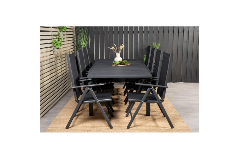 Spisegruppe Marbella Rektangulær 160/240x100 cm Svart med 8 stk Break Stoler - Hagemøbler - Hagegruppe - Spisegrupper hage