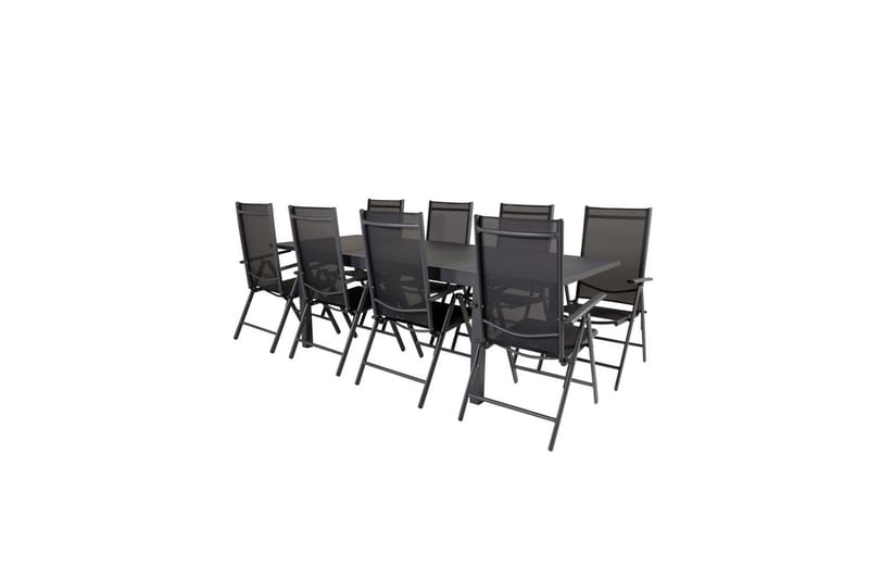 Spisegruppe Marbella Rektangulær 160/240x100 cm Svart med 8 stk Break Stoler - Hagemøbler - Hagegruppe - Spisegrupper hage