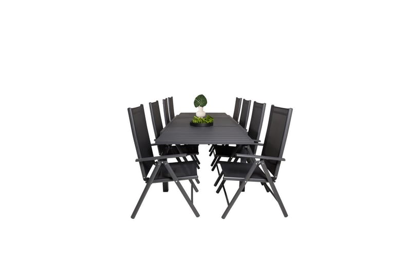 Spisegruppe Marbella Rektangulær 160/240x100 cm Svart med 8 stk Break Stoler - Hagemøbler - Hagegruppe - Spisegrupper hage