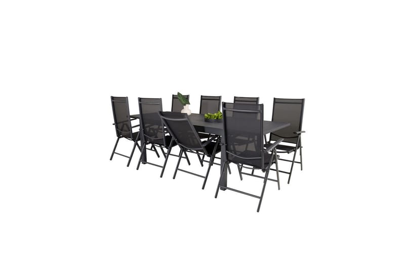 Spisegruppe Marbella Rektangulær 160/240x100 cm Svart med 8 stk Break Stoler - Hagemøbler - Hagegruppe - Spisegrupper hage