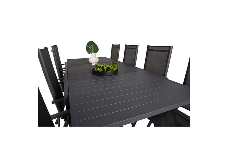 Spisegruppe Marbella Rektangulær 160/240x100 cm Svart med 8 stk Break Stoler - Hagemøbler - Hagegruppe - Spisegrupper hage