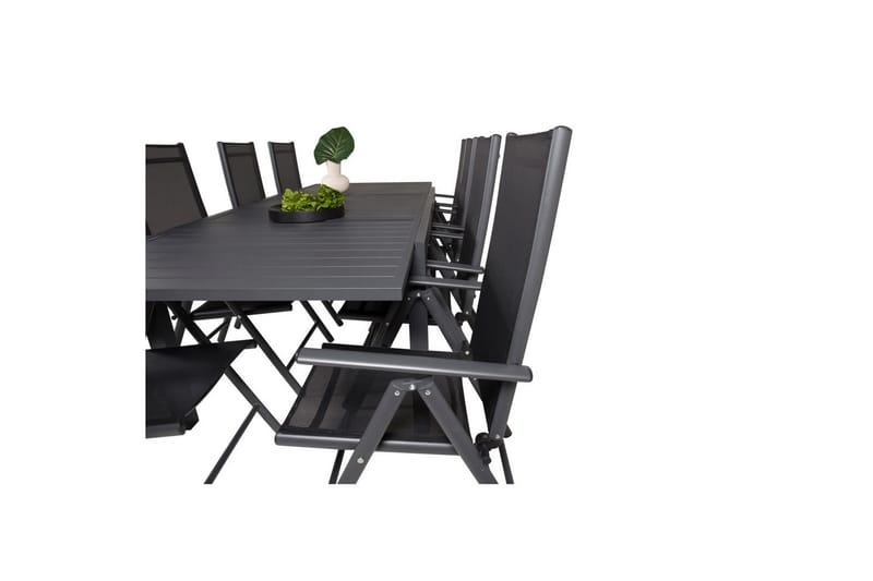 Spisegruppe Marbella Rektangulær 160/240x100 cm Svart med 8 stk Break Stoler - Hagemøbler - Hagegruppe - Spisegrupper hage