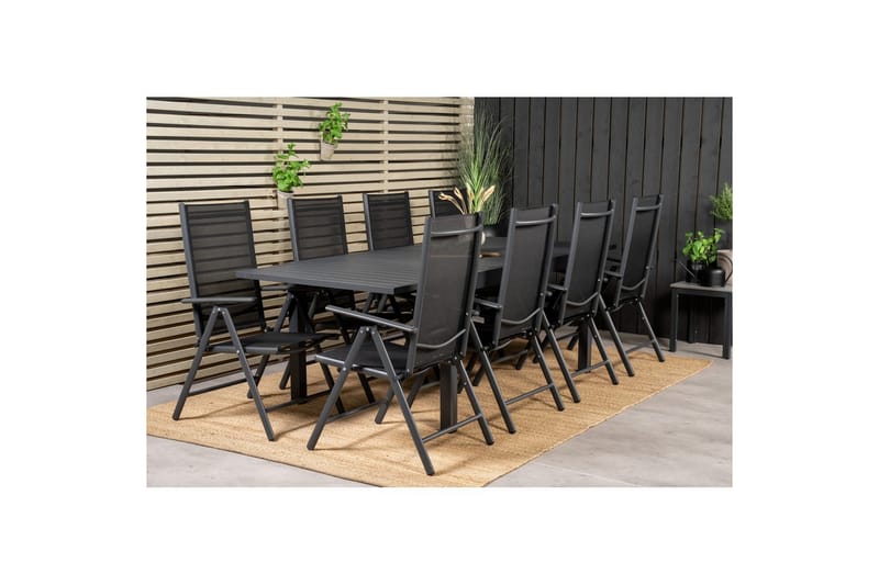 Spisegruppe Marbella Rektangulær 160/240x100 cm Svart med 8 stk Break Stoler - Hagemøbler - Hagegruppe - Spisegrupper hage