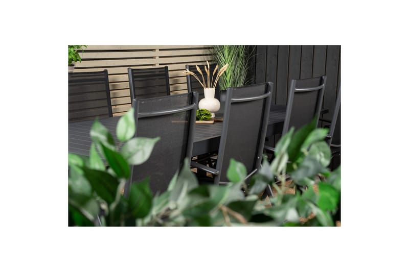Spisegruppe Marbella Rektangulær 160/240x100 cm Svart med 8 stk Break Stoler - Hagemøbler - Hagegruppe - Spisegrupper hage