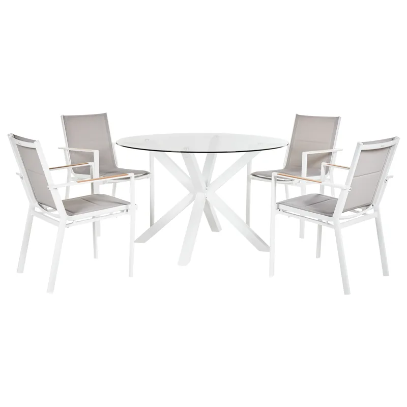 Spisegruppe utendørs 4-seter Maletto/Busseto, hvit/grå/transparent/brun