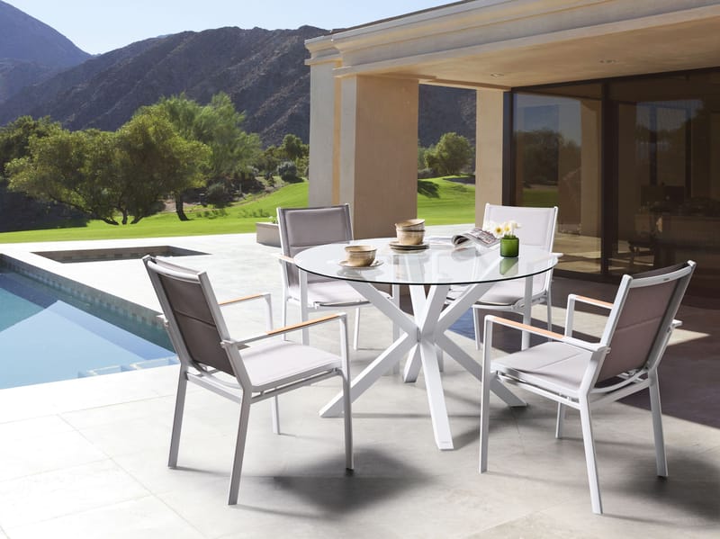 Spisegruppe utendørs 4-seter Maletto/Busseto - hvit/grå/transparent/brun - Hagemøbler - Hagegruppe - Spisegrupper hage