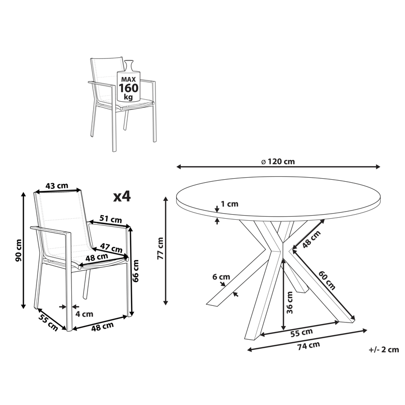 Spisegruppe utendørs 4-seter Maletto/Busseto - hvit/grå/transparent/brun - Hagemøbler - Hagegruppe - Spisegrupper hage