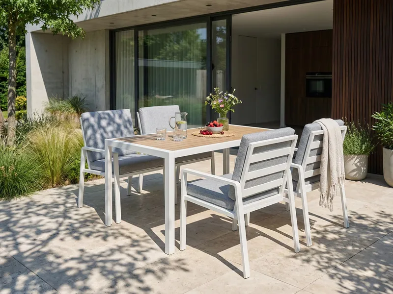 Spisegruppe utendørs 4-seter Visso - hvit/grå/beige - Hagemøbler - Hagegruppe - Spisegrupper hage