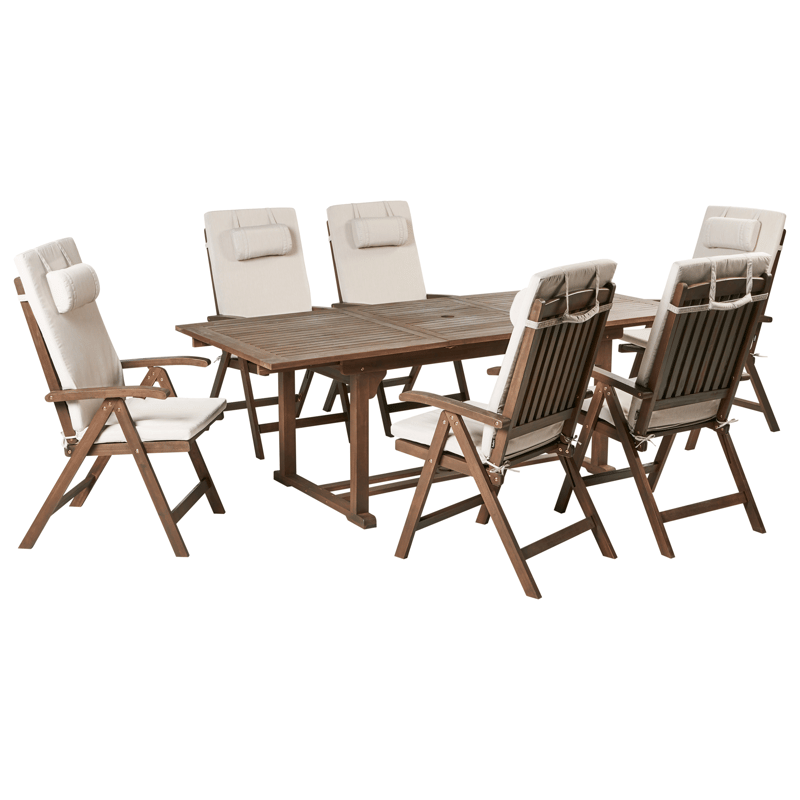 Spisegruppe utendørs 6-seter Amantea Premium akasietre, Brun/Beige