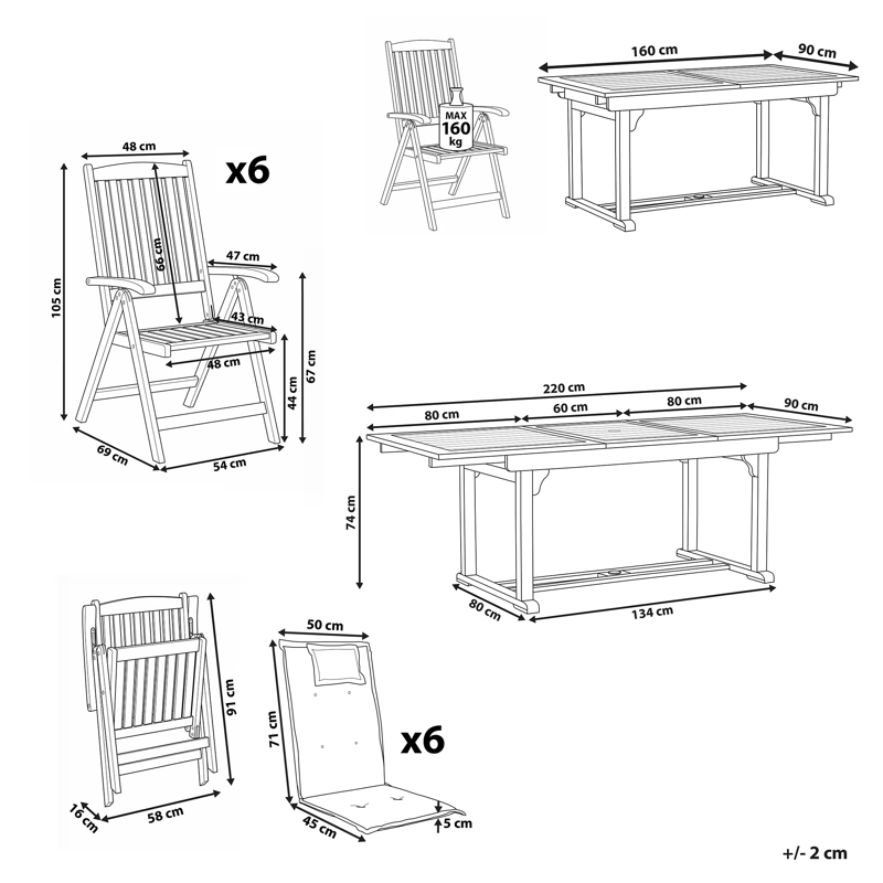 Spisegruppe utendørs 6-seter Amantea Premium akasietre - Brun/Taupe - Hagemøbler - Hagegruppe - Spisegrupper hage