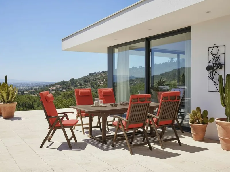 Spisegruppe utendørs 6-seter Amantea Premium akasietre - Brun/rød - Hagemøbler - Hagegruppe - Spisegrupper hage