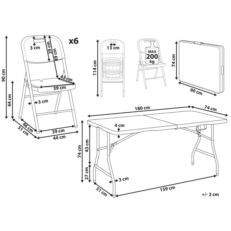 Spisegruppe utendørs 6-seter Cugnoli sammenleggbar - Hvit - Hagemøbler - Hagegruppe - Spisegrupper hage