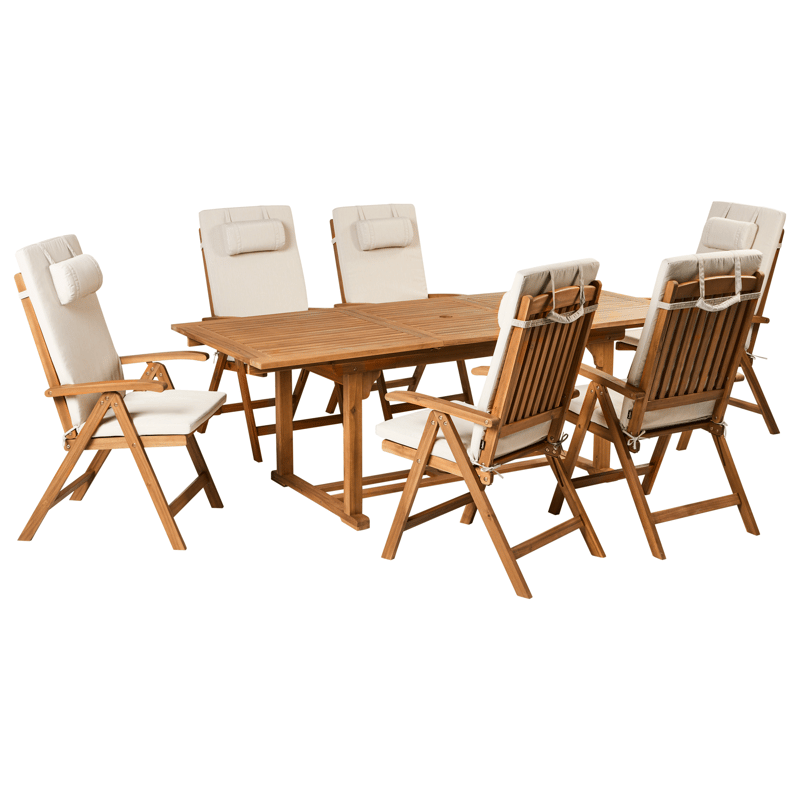 Spisegruppe utendørs 6-seter Java Premium akasietre, Brun/Lys beige