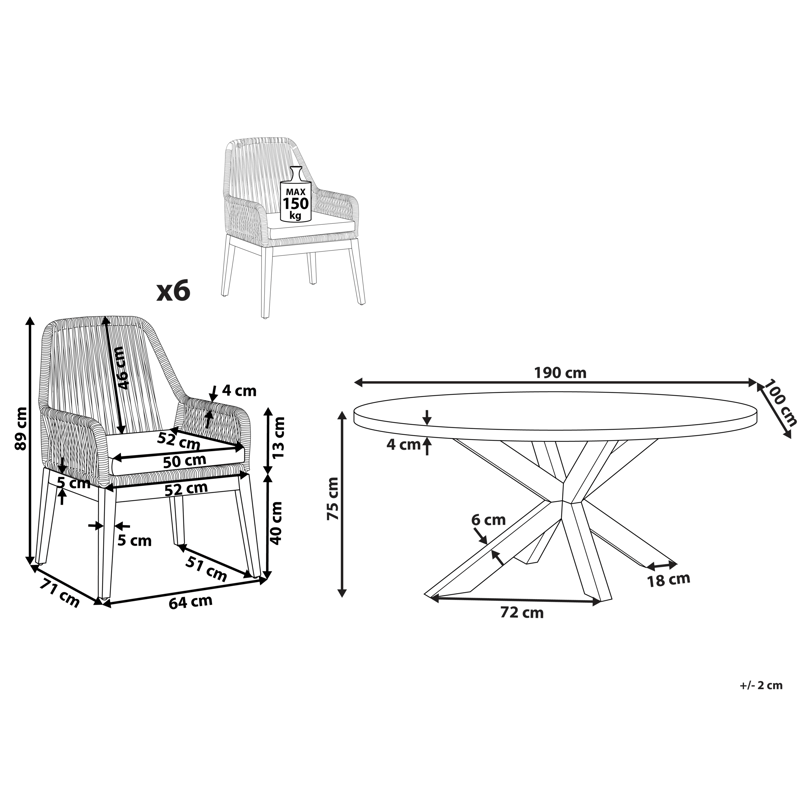 Spisegruppe utendørs 6-seter Oristano med puter Betong - beige - Hagemøbler - Hagegruppe - Spisegrupper hage