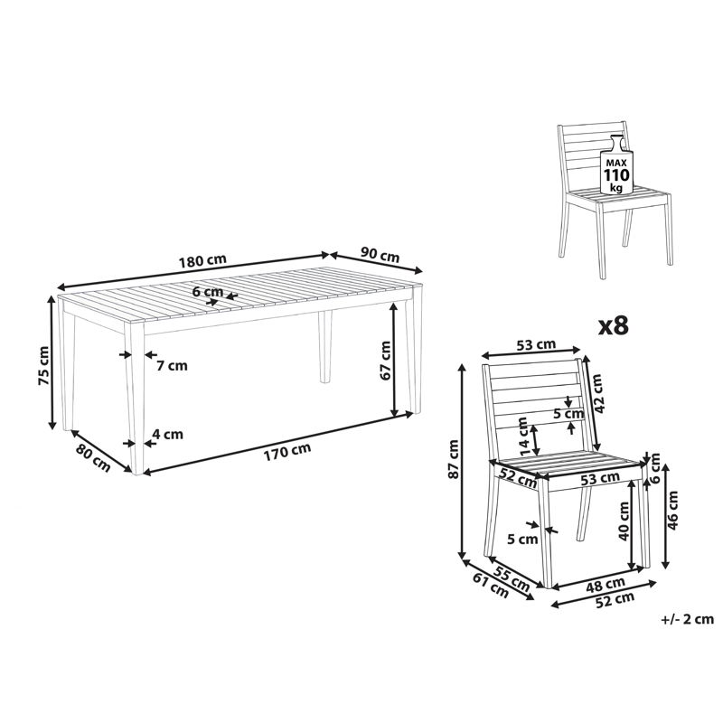 Spisegruppe utendørs 8-seter Chioggia akasietre - brun - Hagemøbler - Hagegruppe - Spisegrupper hage