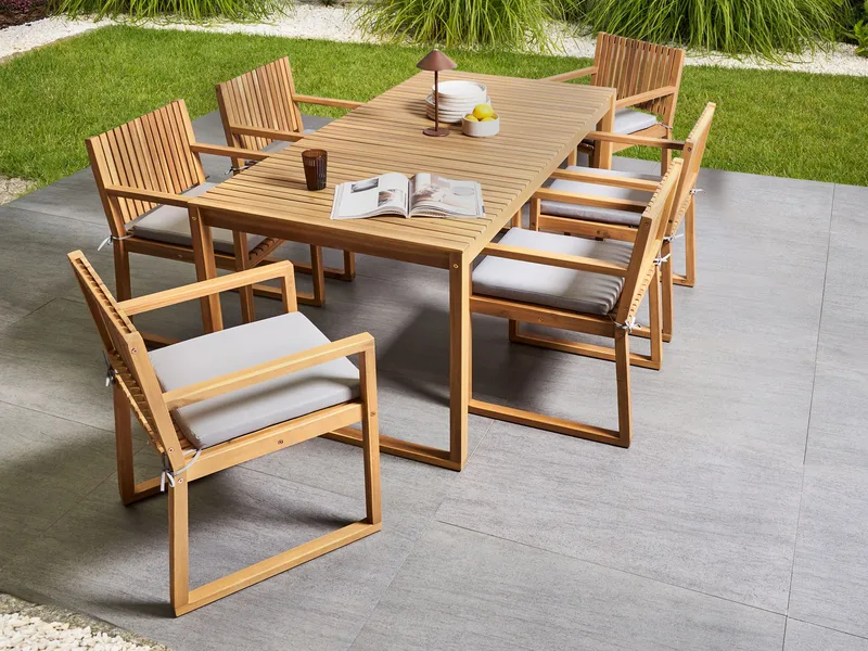 Spisegruppe utendørs 8-seter Sassari Premium med puter akasietre - Brun/grå - Hagemøbler - Hagegruppe - Spisegrupper hage
