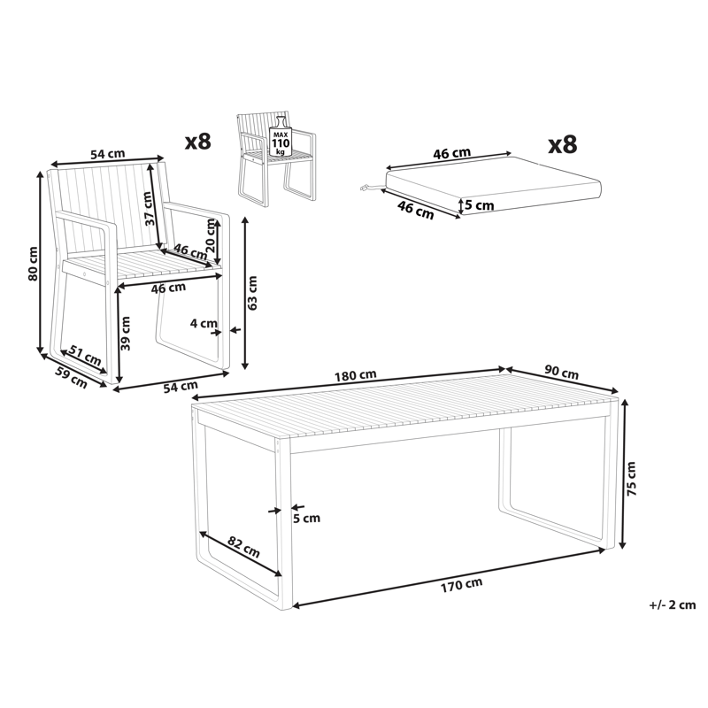 Spisegruppe utendørs 8-seter Sassari Premium med puter akasietre - Brun/Beige - Hagemøbler - Hagegruppe - Spisegrupper hage