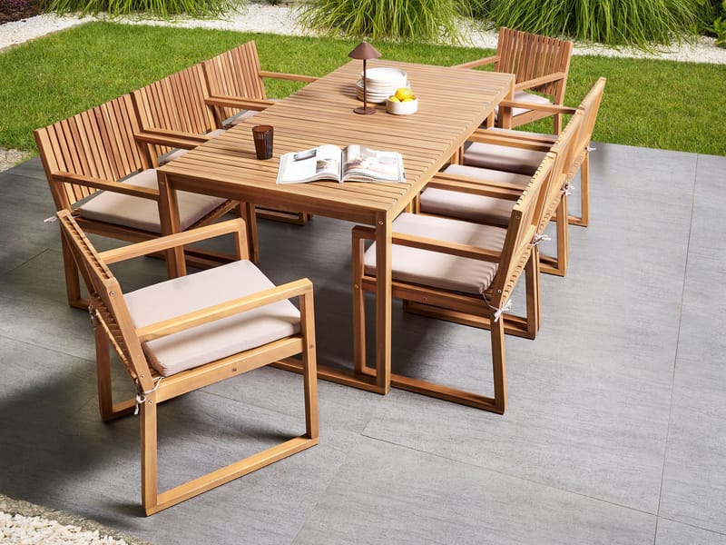 Spisegruppe utendørs 8-seter Sassari Premium med puter akasietre - Brun/Beige - Hagemøbler - Hagegruppe - Spisegrupper hage