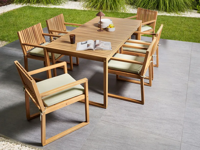 Spisegruppe utendørs 8-seter Sassari Premium med puter akasietre - Brun/Gr ønn - Hagemøbler - Hagegruppe - Spisegrupper hage